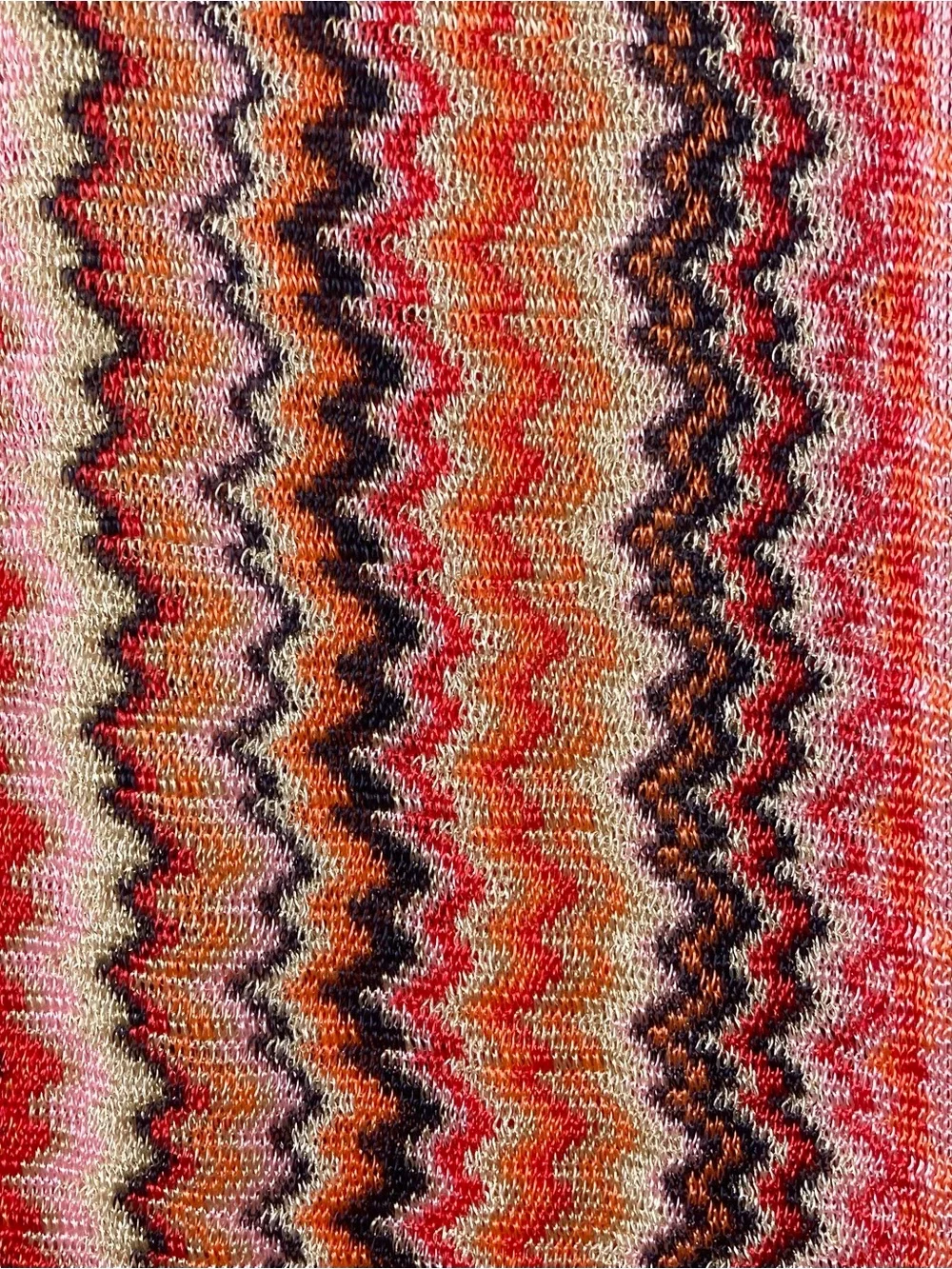 MISSONI Scarf 12.5”x76”ITALY Chevron ZigZag Silver-Lyrics Fringe Knit Multicolor